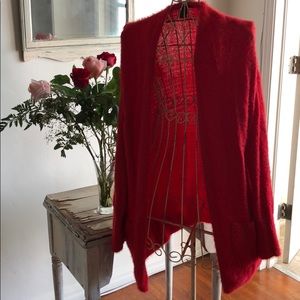 Fuzzy red cardigan